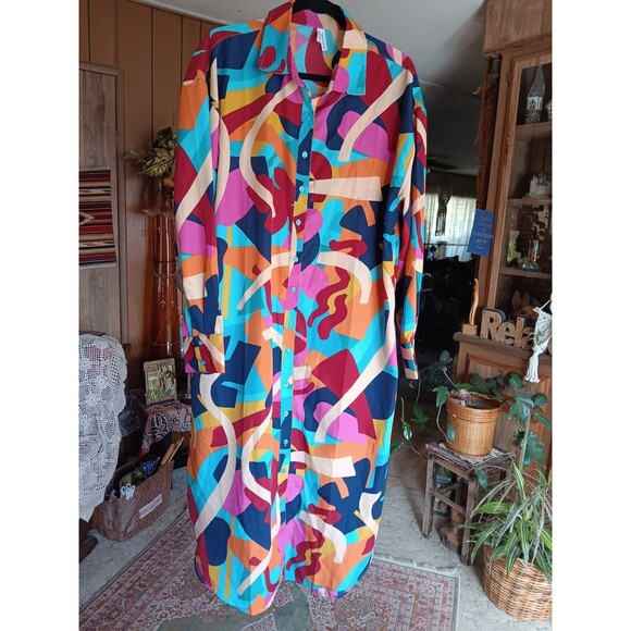 Live 4 Truth India XL maxi shirt dress button front color block long sleeve - Picture 1 of 4